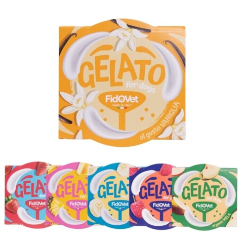 Fidovet Gelato hundeisen fås i 6 forskellige smagsvarianter