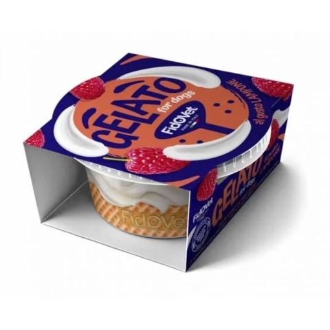 Fidovet gelato hundeis med hindbærsmag