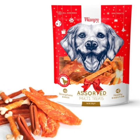 Wanpy Christmas Ass. Multi Treats | 300g. Lad hunden bidrage til den gode julestemning.