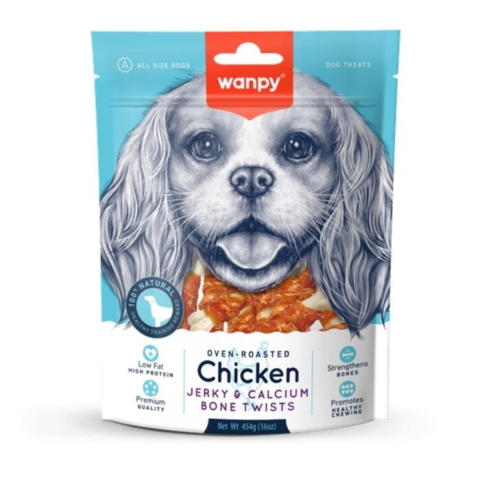 Wanpy Chicken Jerky & Calcium Bone Twists 100% naturlige tyggeben der styrker knogler.