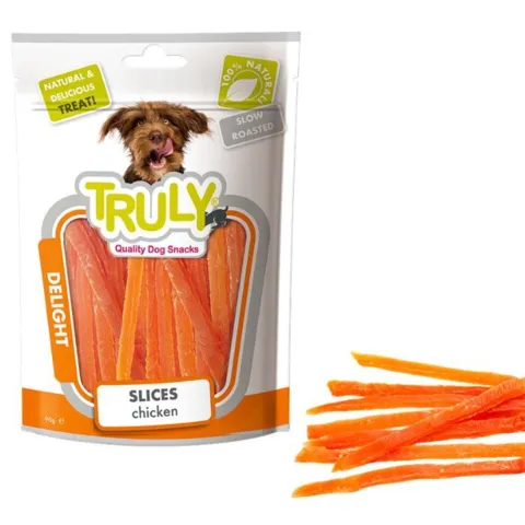 Truly Quality Dog Snacks Slices Chicken 90 g – 100% naturlige hundesnacks med ægte kylling, nænsomt tilberedt for optimal smag og høj accept