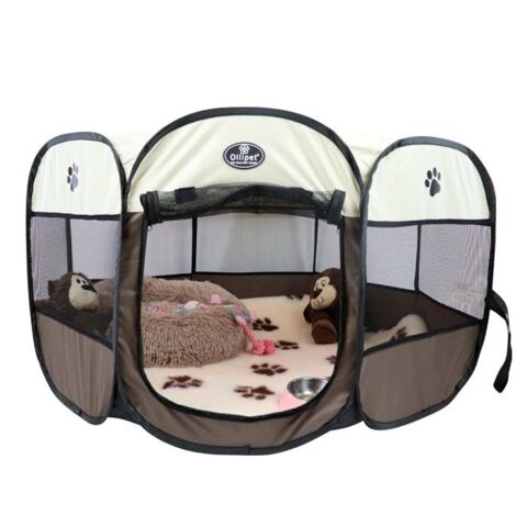 Rund Hvalpe kravlegård | Kanvas I brun ses med Soft Cloud og Vetbed tæppe, som sælges seperat