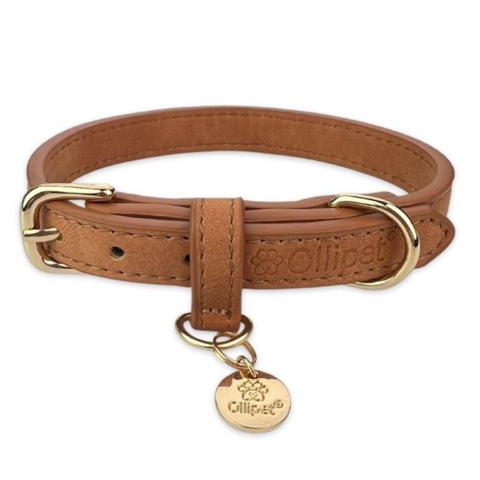 Cognac farvede hundehalsbånd i lækkert læderlook.