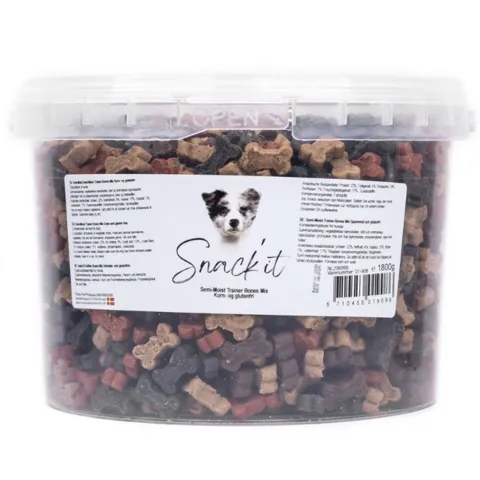 Snack'it Semi-Moist Trainer Bones Mix med bløde hundegodbidder i små benformer. Ideelle som træningsgodbidder til både hvalpe og voksne hunde i alle størrelser.