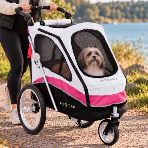 Hundeklapvogn med roterbart forhjul og justerbart styr – perfekt til gåturen