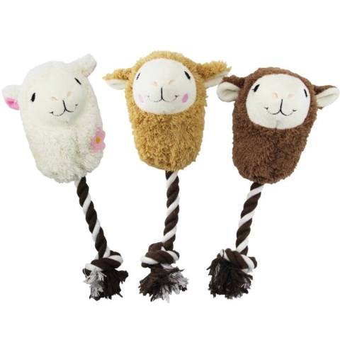 Pawise hundelegetøj med en blød lama bamse kombineret med reb