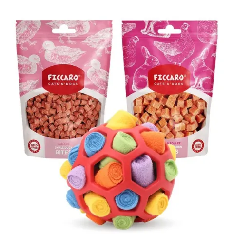 Sjov snusebold fra Ollipet med lækre Ficcaro godbidder - Aktivere din hund mentalt.