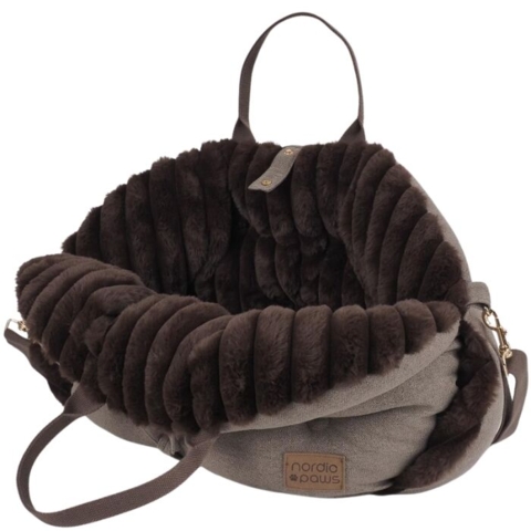 Eksklusiv bæretaske i slidstærkt tekstil og blød plys