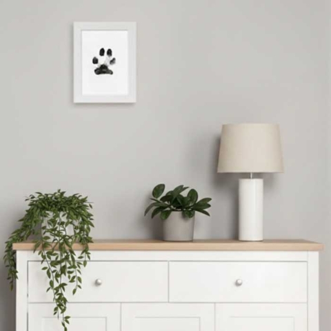 Hæng fotorammen med din hunds poteaftryk op i dit hjem.