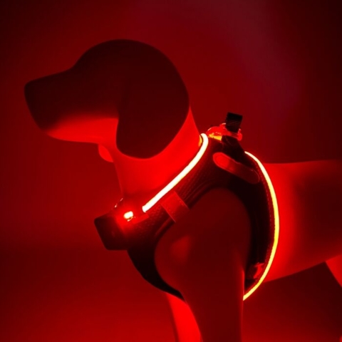 Step-in hundesele med lys, giver synlighed i mørket