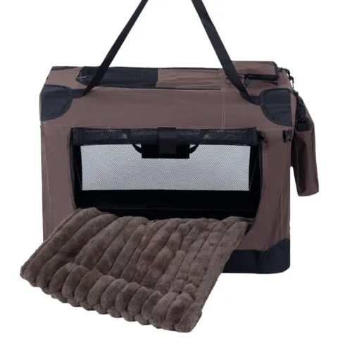 Hundetransporttaske i stof med mesh ventilation, bærestrop, opbevaringslomme og blødt