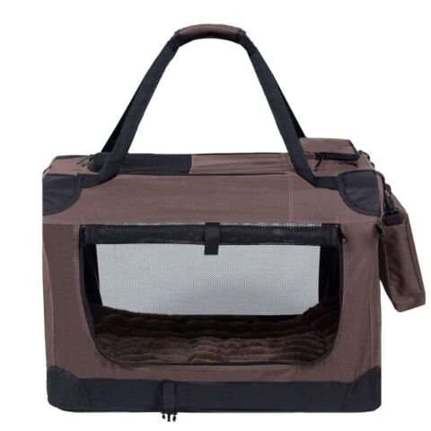 Ollipet Deluxe Transporttaske til hund i brun mokka farve med netvindue, skulderstrop, sidelomme og udtageligt tæppe