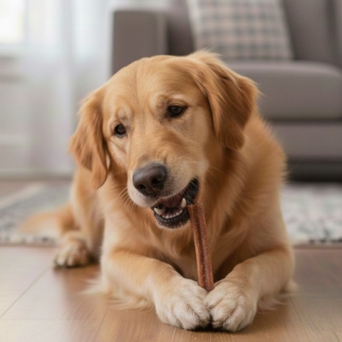 Hund nyder en Dogman Dental Stick – en smagfuld snack med tandrensende effekt