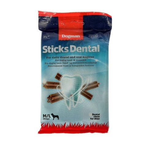 Dogman Dental Sticks M/L – 7 stk. i praktisk pose til daglig tandpleje for hunde over 20 kg
