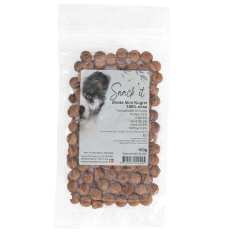 Snack'it bløde mini kugler med okse – singleprotein hundegodbidder med højt proteinindhold, ca. 1 cm