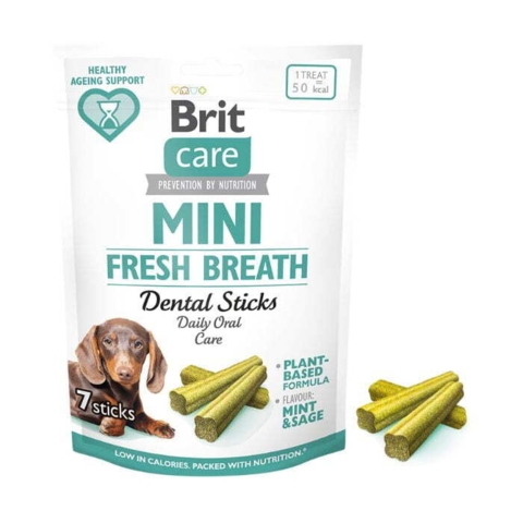 Brit Care Dog Mini Dental Sticks Fresh Breath 120g kornfri vegetariske tyggestænger til små hunde