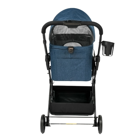 Fleksibel klapvogn til små hunde og katte med kopholder og komfortabelt håndtag