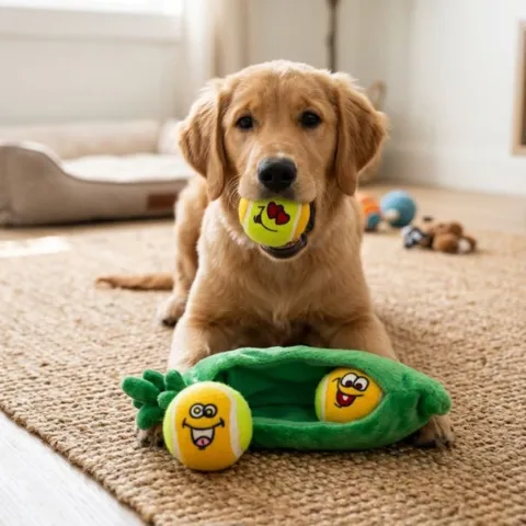 AFP Boldesæt Pea Pod hundelegetøj med tre sjove bolde hund der leger med dem
