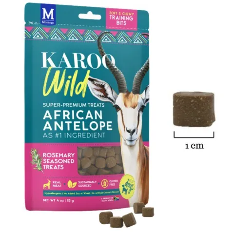 Super premium hundesnack med antilopekød, udviklet som små træningsgodbidder. Kornfri opskrift, magert kød og højt proteinindhold uden kunstige farve- eller smagstoffer