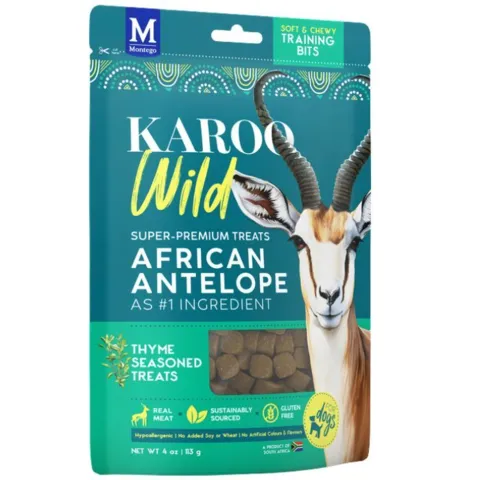 Proteinrige og fedtfattige træningsgodbidder med antilopekød og krydderurter. Små bidder på ca. 1 cm, perfekte som kornfri belønning under træning
