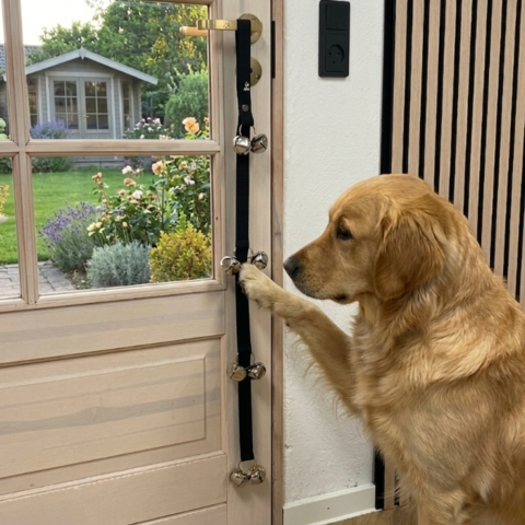 Hund bruger Ollipet hundedørklokke til at signalere den vil ud