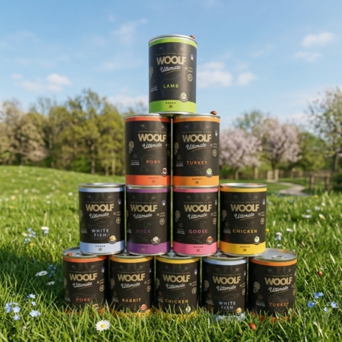 Woolf Ultimate vådfoder 400g i 9 kornfri varianter. Produceret i EU, lavet af frisk kød og slow-cooked for høj smagelighed. Kvalitetsvådfoder til hunde