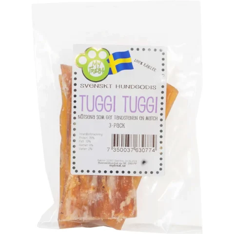 My Treat Tuggi Tuggi pose med 3 stk. Naturlige godbidder produceret i Sverige