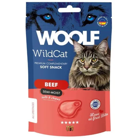 Bløde kattegodbidder med oksekød fra Woolf WildCat