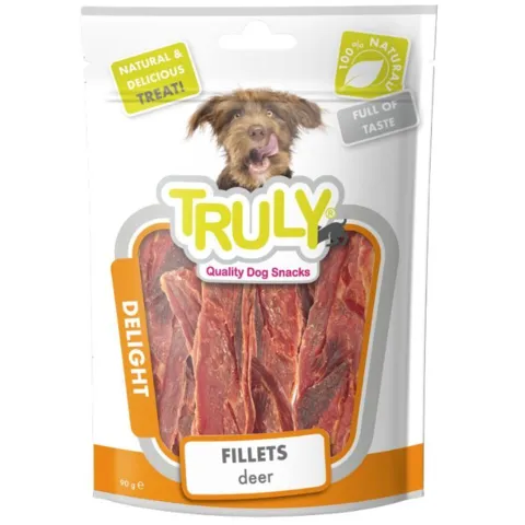 TRULY Fillets Deer hundegodbidder med hjort i chewy filletter og fedtfattig opskrift med 4% fedt