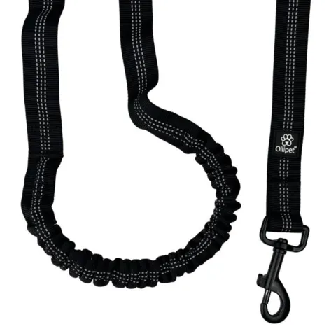 Ollipet elastisk hundeline med stødabsorberende funktion i sort design