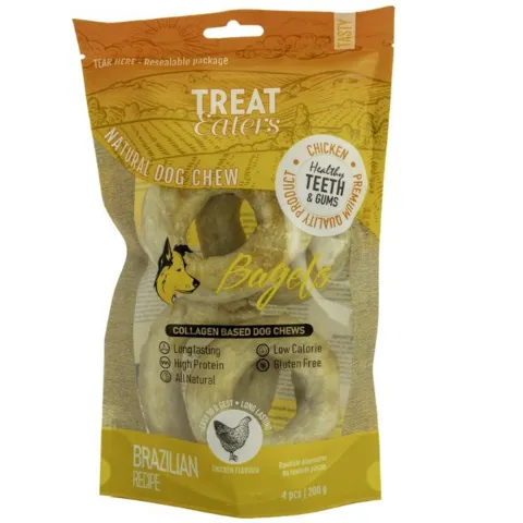 Treat Eaters Bagels Chicken tyggeben til hund – velsmagende donut-form med lang tyggetid, perfekt til hunde der elsker at tygge