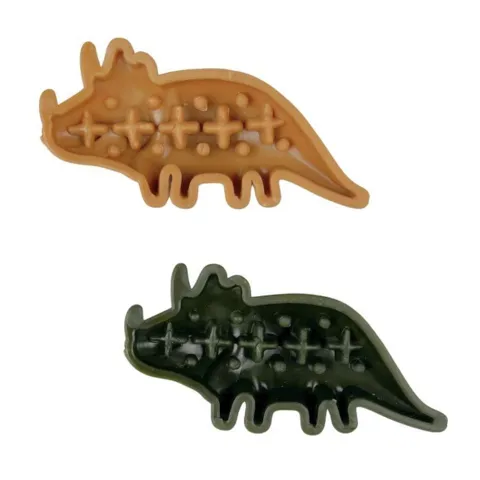 Veggie dino hundegodbid i hvid og grøn farve hul bagpå