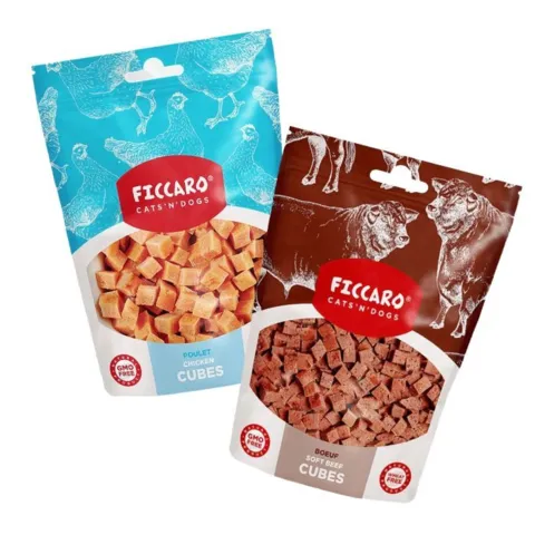 Ficcaro hundegodbidder cubes med okse og kylling i pose