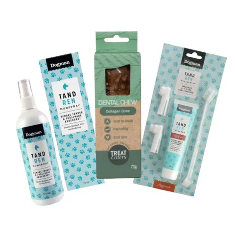 Komplet tandplejepakke til hund med Dogman plejesæt og tyggeben