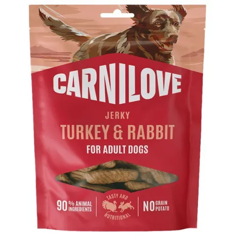 Carnilove Jerky Turkey Rabbit bløde og saftige hundegodbidder i pose med kalkun og kanin