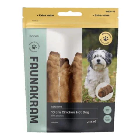 Faunakram chicken sausage in rawhide roll 300g til små hunde i pose