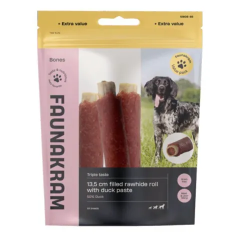 Faunakram filled rawhide roll med and 300g 4 stk i pose