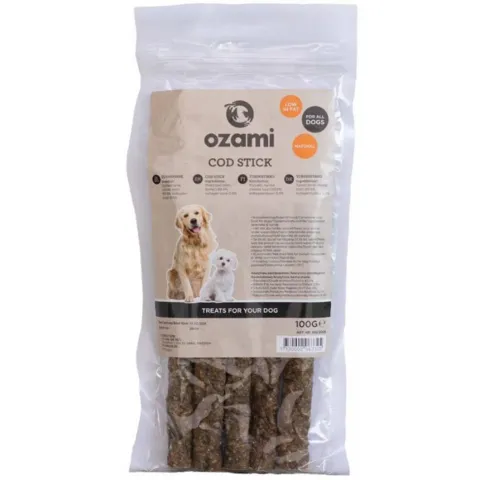 Ozami Dog Snack Cod Stick 100g med fedtfattige tørrede torskesticks til hund