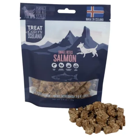 Treat Eaters Small Bites Salmon er små, lækre laksegodbidder til hunde – ideelle til træning og belønning.