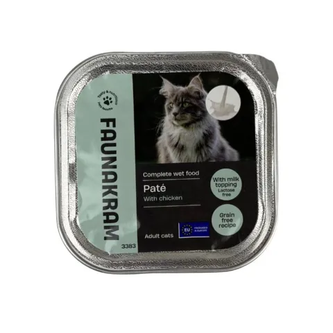 Faunakram cat paté with chicken milk topping 100g med kylling og laktosefri mælketopping til voksne katte