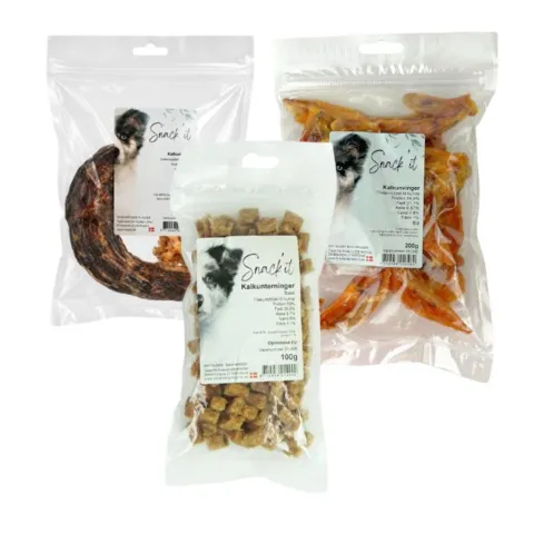 Snack'it pakketilbud med kalkunhalse, kalkunvinger og kalkunterninger til hund