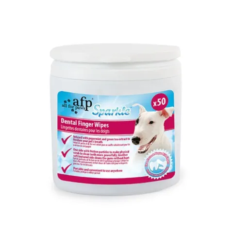AFP Sparkle Dental Finger Wipes til tandrensning af hunde og katte.