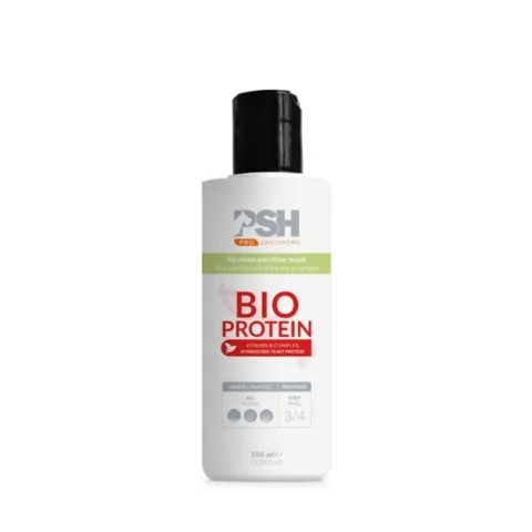 PSH Bio Protein No Rinse Mask 100 ml er en professionel leave-in pelskur til hunde uden behov for udskylning. Velegnet til alle pelstyper.
