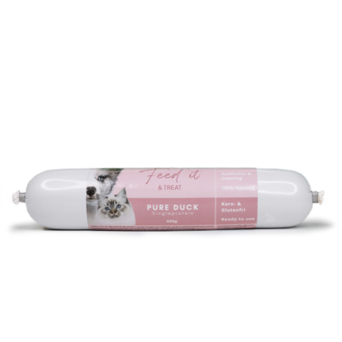 Feed'it & Treat Pure Duck foderpølse med and til bløde og mundrette træningsgodbidder til hund