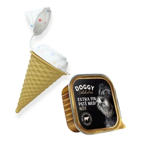 Ollipet FrostSnack Softice isform sammen med DOGGY Delikatesse vådfoder med okse