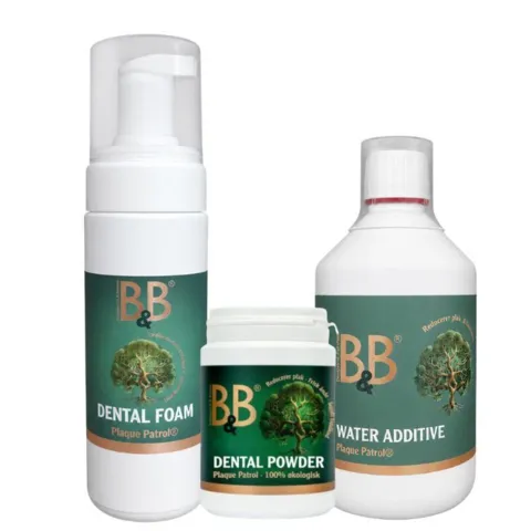 B&B Plaque Patrol Komplet Tandplejepakke med Water Additive, Dental Foam og Dental pulver til hun