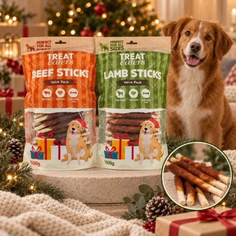 TreatEaters julestænger med okse og lam til hunde i value packs på 1 kg