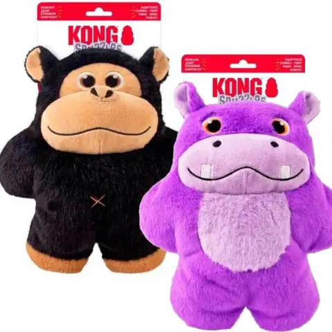Kong Snuzzles Gorilla og hippo hundelegetøj med pivelyd i hele kroppen