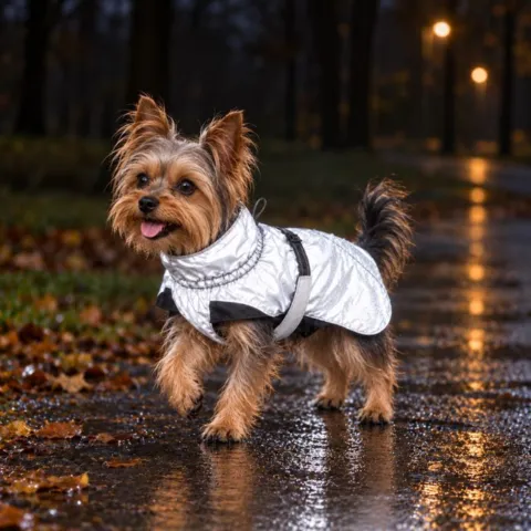 Selv den mindste hund bliver lettere at få øje på, når lyset rammer jakkens fuldt reflekterende stof