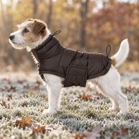 Nordic Paws Jakke Tundra i Espresso – varm hundejakke med blødt fleecefor til små hunderacer.